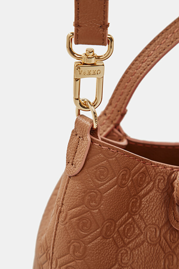 TAN MONOGRAM LEATHER BAG 6