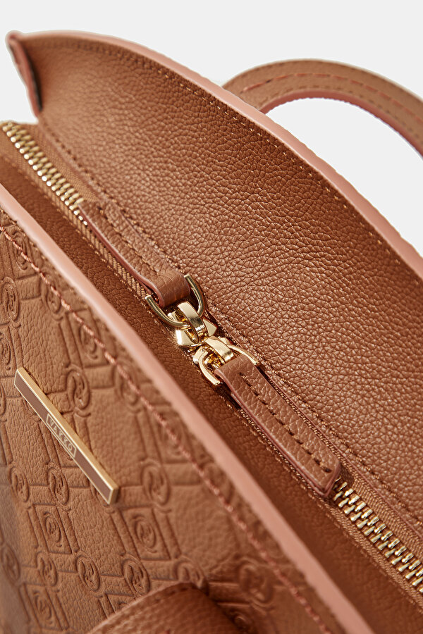 TAN MONOGRAM LEATHER BAG 6