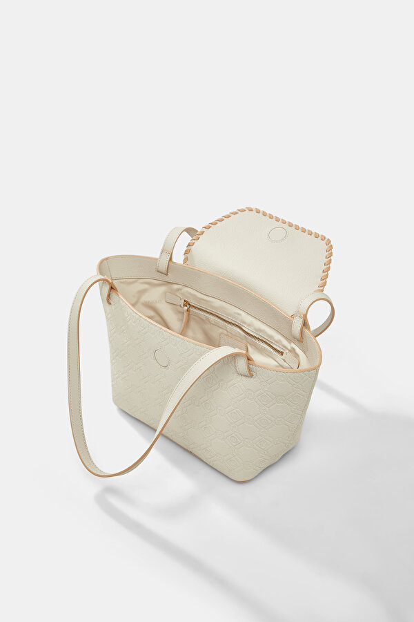 BEIGE MONOGRAM LEATHER BAG 6