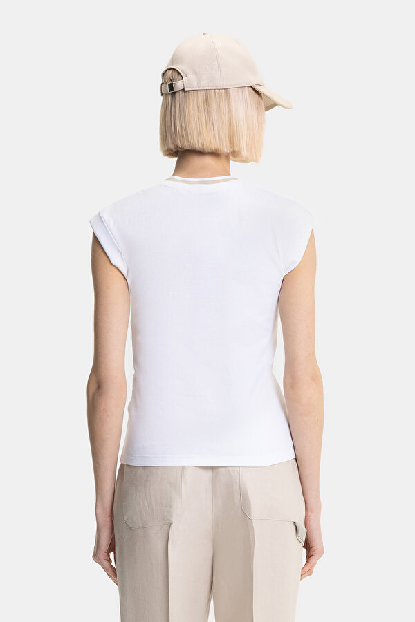 BEIGE BASIC / ROUND NECKLINE OFF THE SHOULDER TSHIRT 2