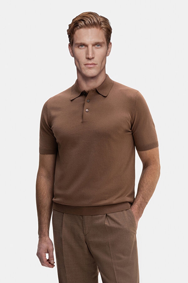 BEIGE POLO YAKA DÜĞMELİ KISA KOL KOTON TRİKO