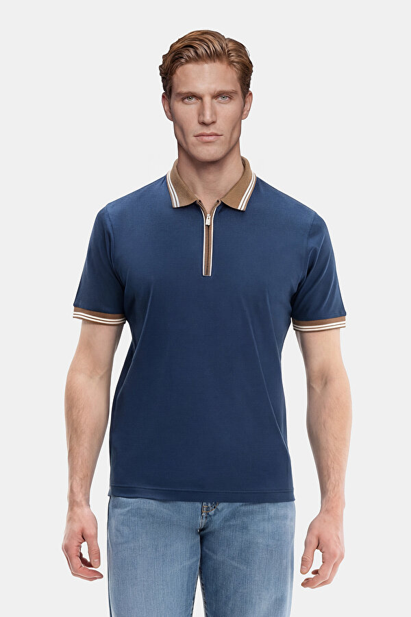 NAVY BLUE POLO NECK SHORT SLEEVE TSHIRT