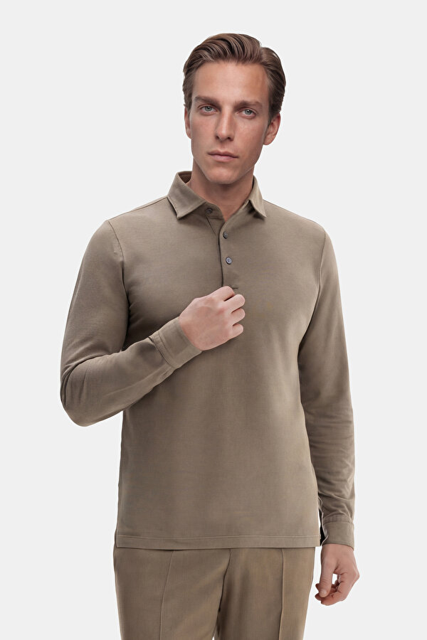 DARK GREEN POLO NECK LONG SLEEVE TSHIRT