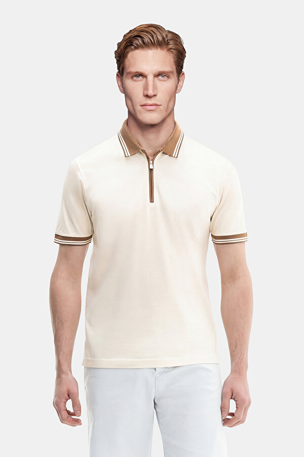 ECRU POLO NECK SHORT SLEEVE TSHIRT