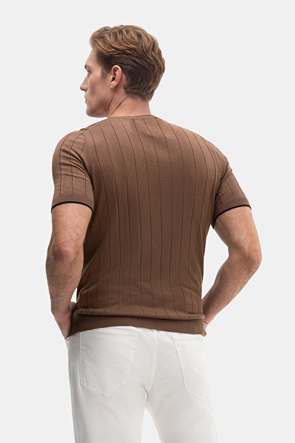 LIGHT BROWN BICYCLE COLLAR SHORT SLEEVE TSHIRT 2