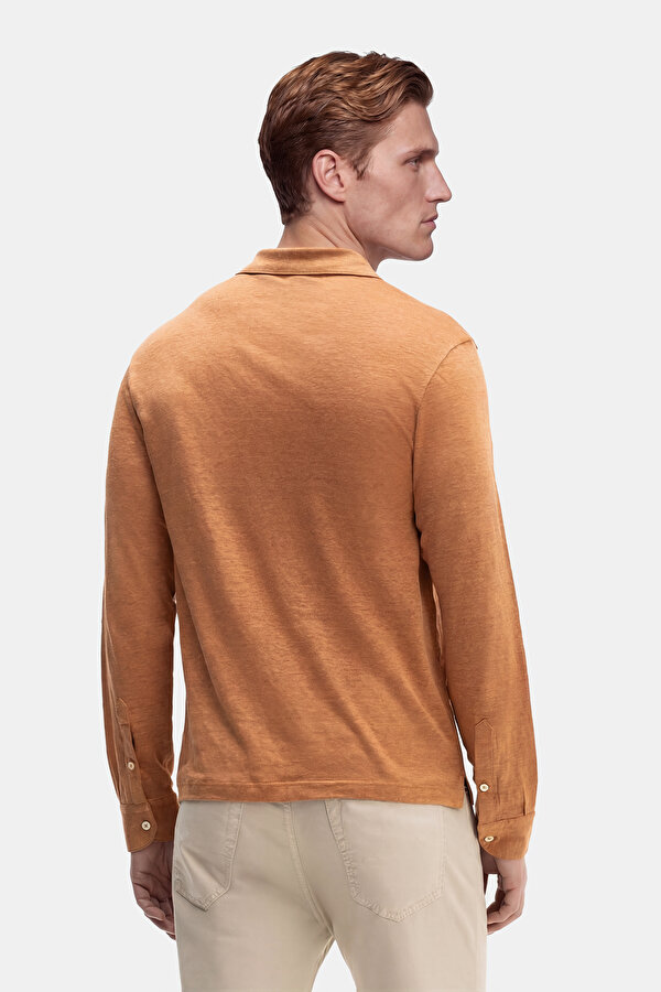 DÜĞMESİZ POLO YAKALI UZUN KOL KETEN TSHIRT 2