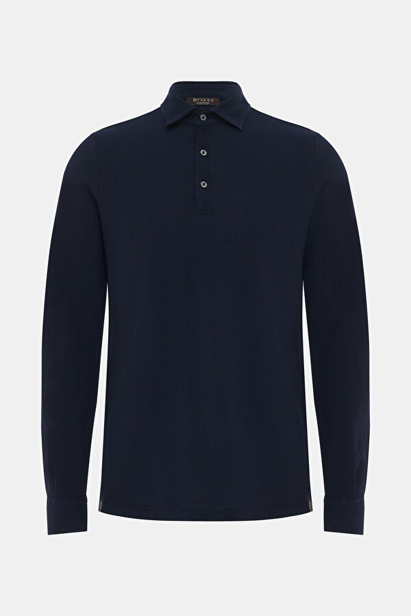 NAVY BLUE POLO NECK LONG SLEEVE TSHIRT