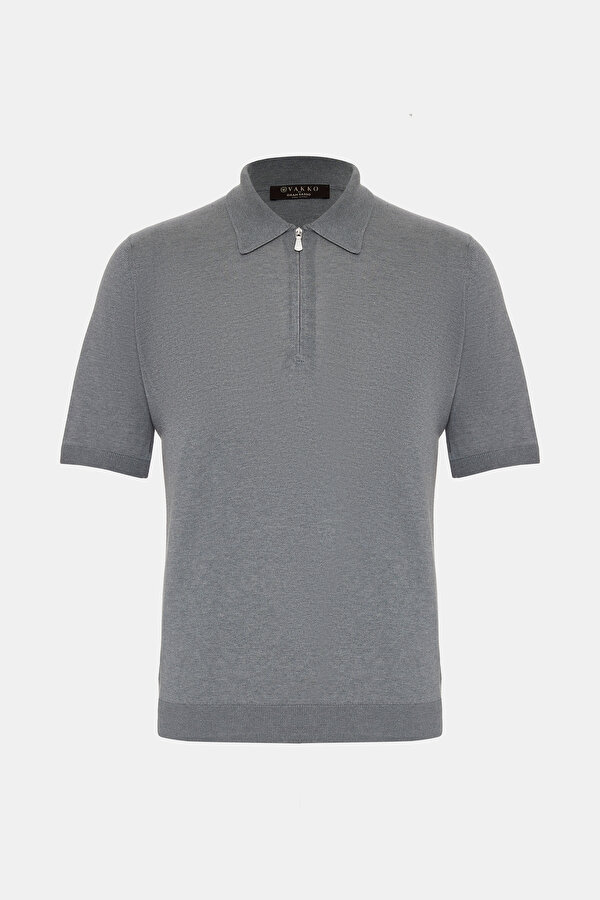 GREY POLO NECK SHORT SLEEVE TSHIRT