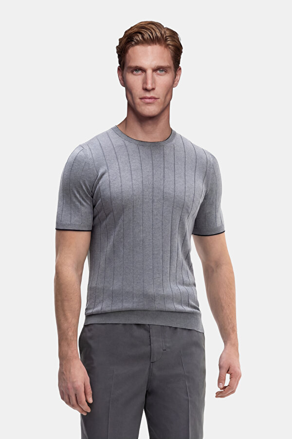GRAY MELANGE BICYCLE COLLAR SHORT SLEEVE TSHIRT