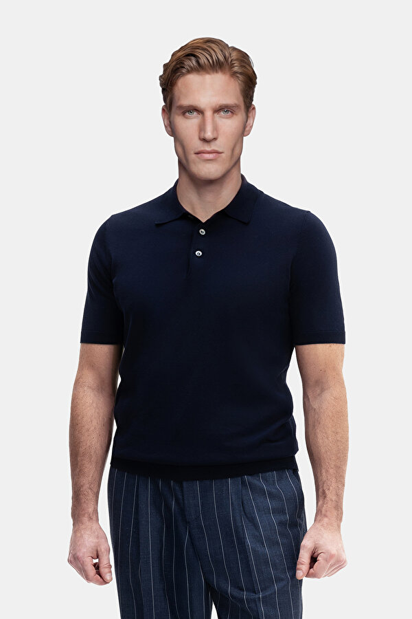 NAVY BLUE POLO NECK SHORT SLEEVE TSHIRT