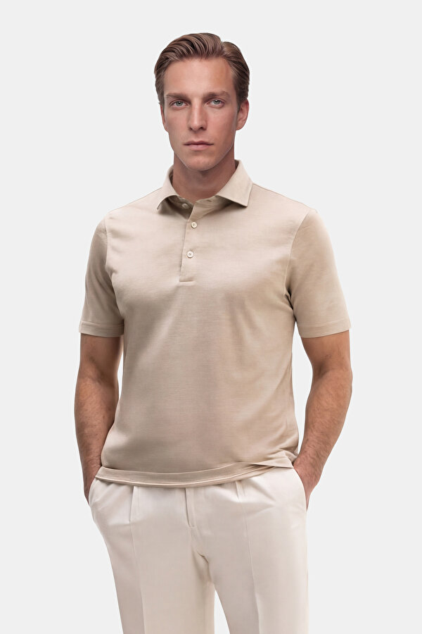 BEIGE POLO NECK SHORT SLEEVE TSHIRT