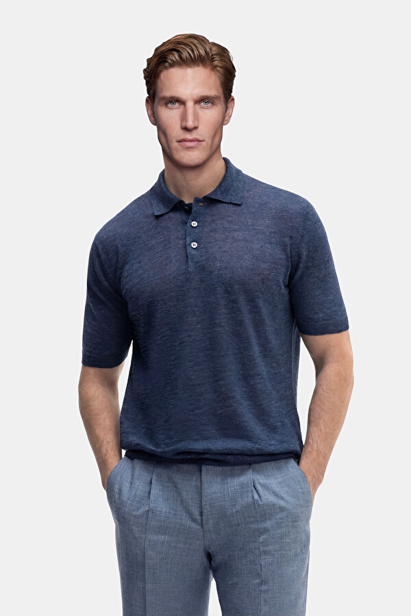 NAVY BLUE POLO NECK SHORT SLEEVE TSHIRT