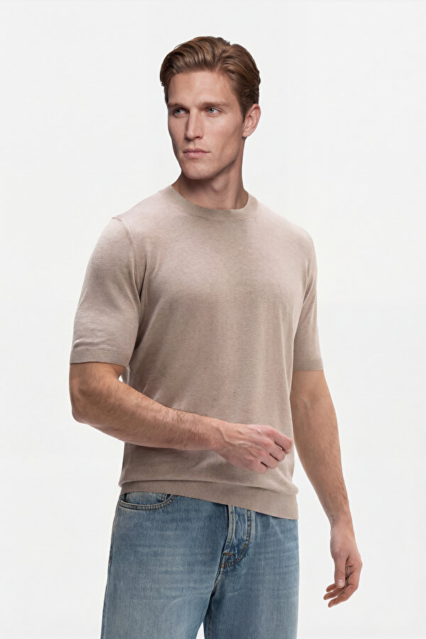 BEIGE BICYCLE COLLAR SHORT SLEEVE TSHIRT