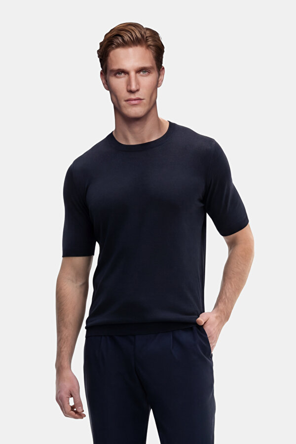 NAVY BLUE BICYCLE COLLAR SHORT SLEEVE TSHIRT