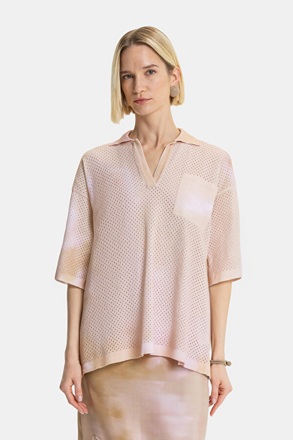 PINK POLO NECK SHORT SLEEVE BLOUSE