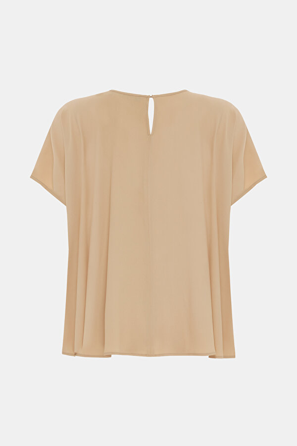 BEIGE BASIC / ROUND NECKLINE SHORT SLEEVE BLOUSE 2