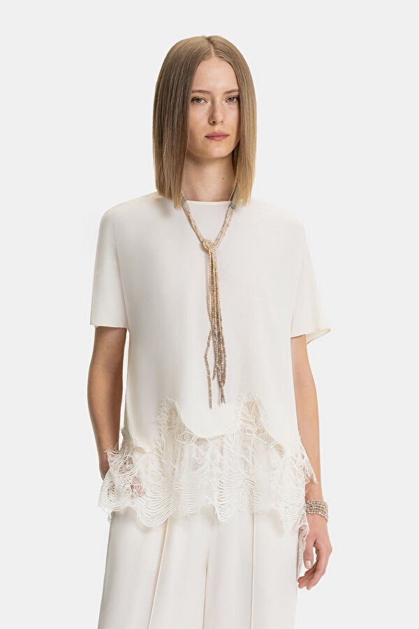 ECRU BASIC / ROUND NECKLINE SHORT SLEEVE BLOUSE