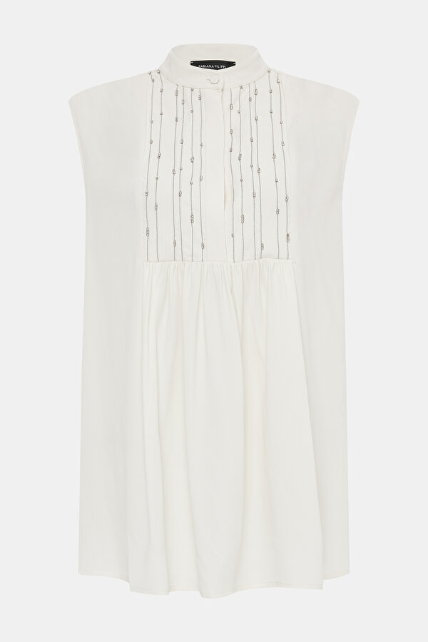 ECRU UPRIGHT COLLAR SLEEVELESS BLOUSE 7
