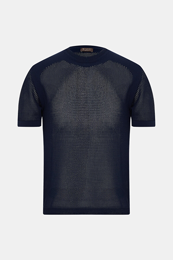 BİSİKLET YAKALI FİLE ÖRGÜ TRİKO T-SHIRT