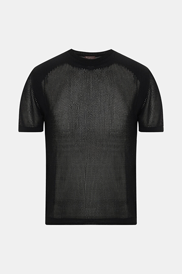BİSİKLET YAKALI FİLE ÖRGÜ TRİKO T-SHIRT