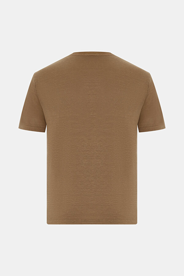 BİSİKLET YAKALI KISA KOL LİKRALI KETEN T-SHIRT 2