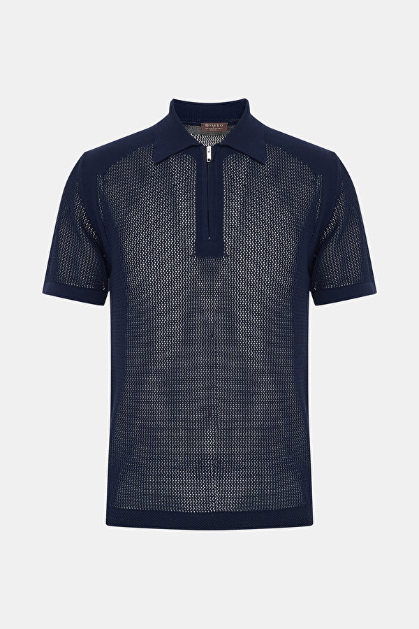 FERMUARLI POLO YAKA FİLE ÖRGÜ TRİKO T-SHIRT