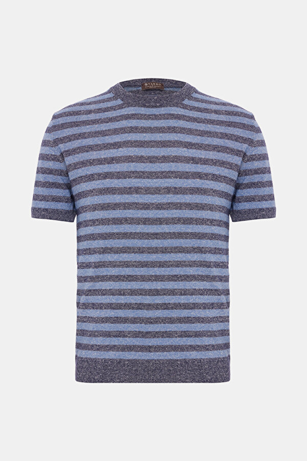 BİSİKLET YAKALI KISA KOL ÇİZGİLİ TRİKO T-SHIRT