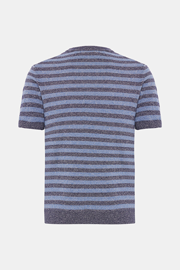 BİSİKLET YAKALI KISA KOL ÇİZGİLİ TRİKO T-SHIRT 2