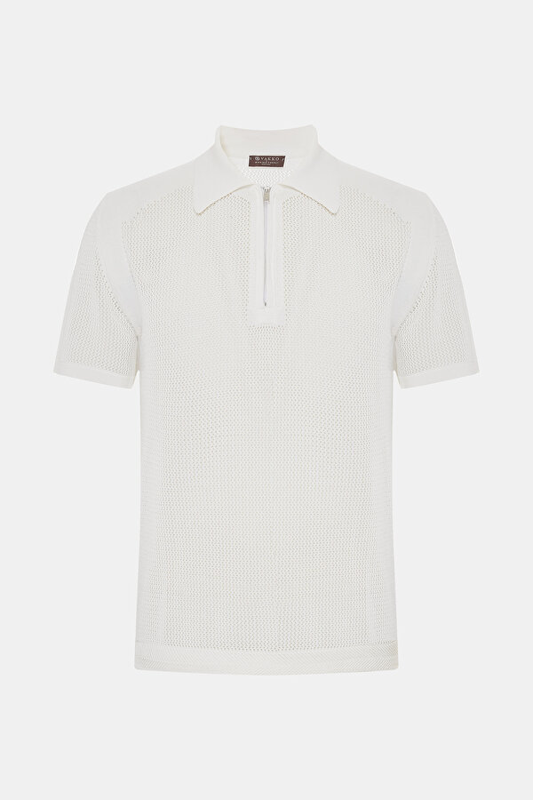 FERMUARLI POLO YAKA FİLE ÖRGÜ TRİKO T-SHIRT
