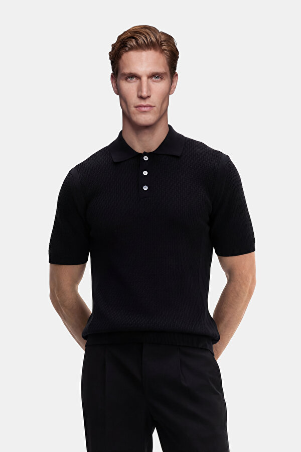 BLACK POLO NECK SHORT SLEEVE TSHIRT