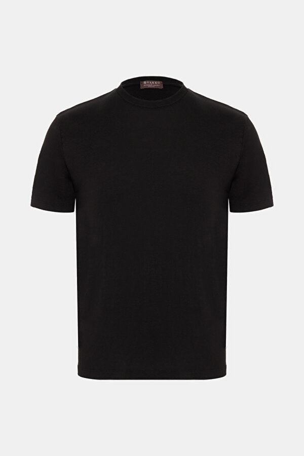 BİSİKLET YAKALI KISA KOL LİKRALI KETEN T-SHIRT