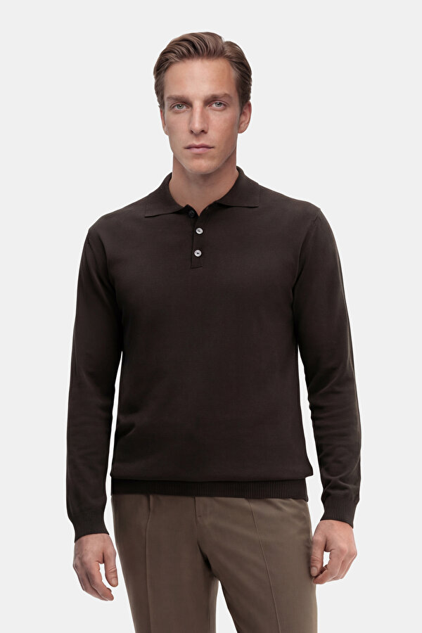 BROWN POLO NECK LONG SLEEVE TSHIRT