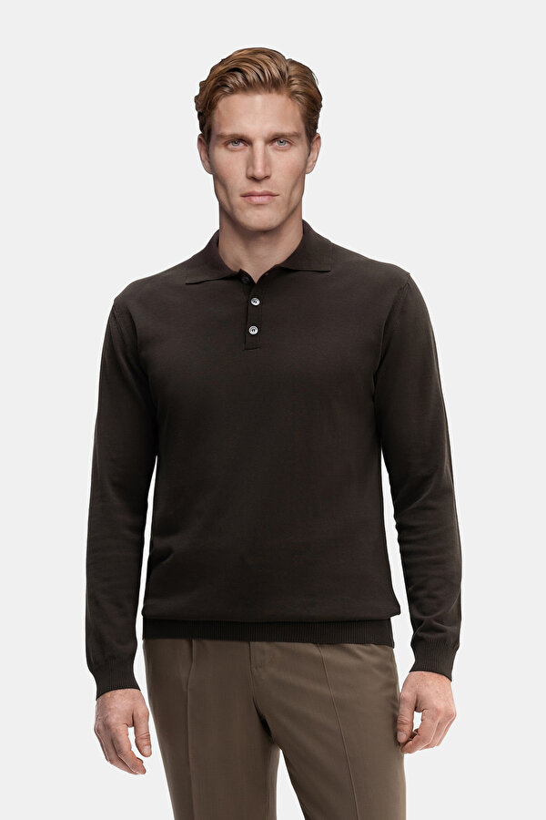 BROWN POLO NECK LONG SLEEVE TSHIRT