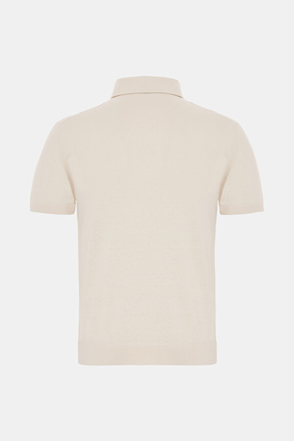 BİSİKLET YAKALI KISA KOL LİKRALI KETEN T-SHIRT 2