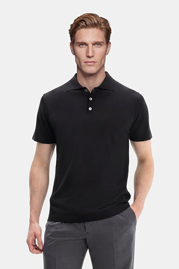 BLACK POLO NECK SHORT SLEEVE TSHIRT