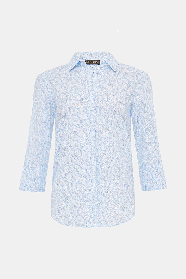 LIGHT BLUE POLO NECK 3/4 SLEEVES BLOUSE 6