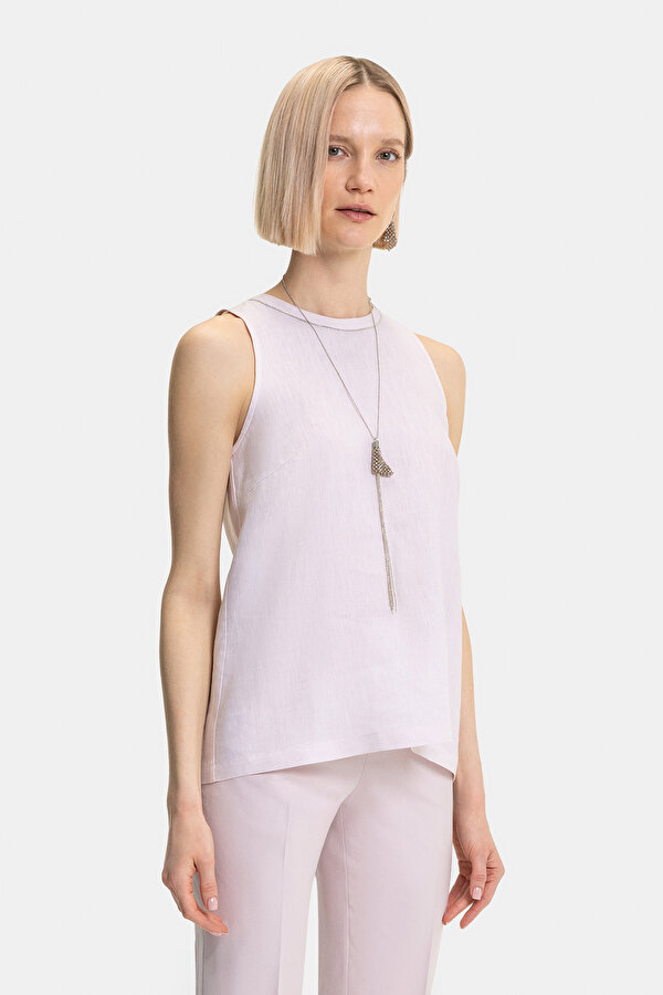 POWDER BASIC / ROUND NECKLINE SLEEVELESS BLOUSE