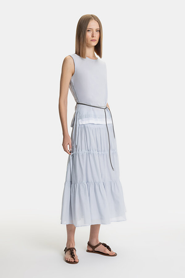 LIGHT BLUE BASIC / ROUND NECKLINE SLEEVELESS BLOUSE 7