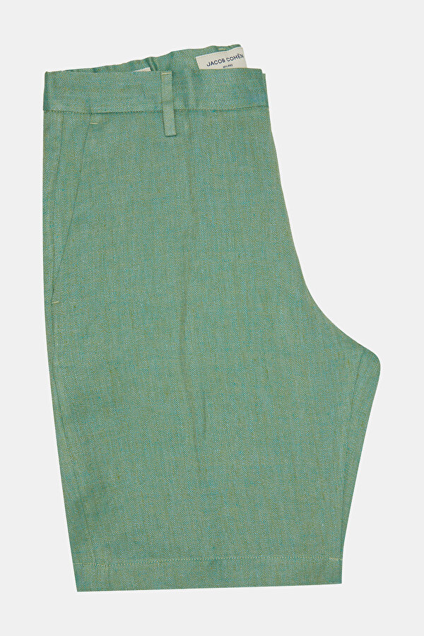 LIGHT GREEN HERRINGBONE LINEN BERMUDA 7