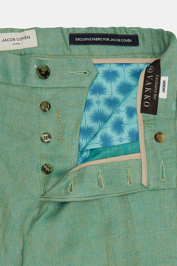 LIGHT GREEN HERRINGBONE LINEN BERMUDA 11