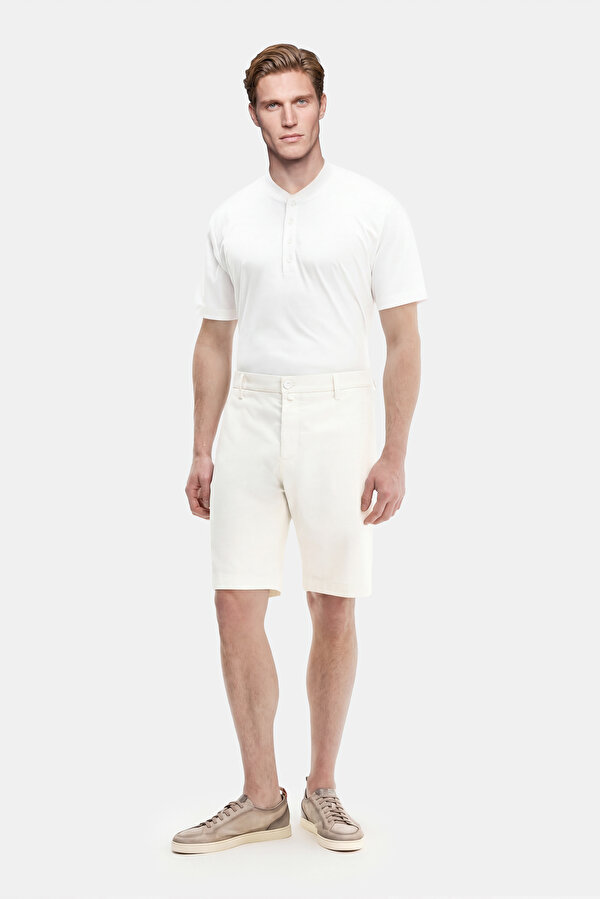 WHITE COTTON ELASTANE BERMUDA