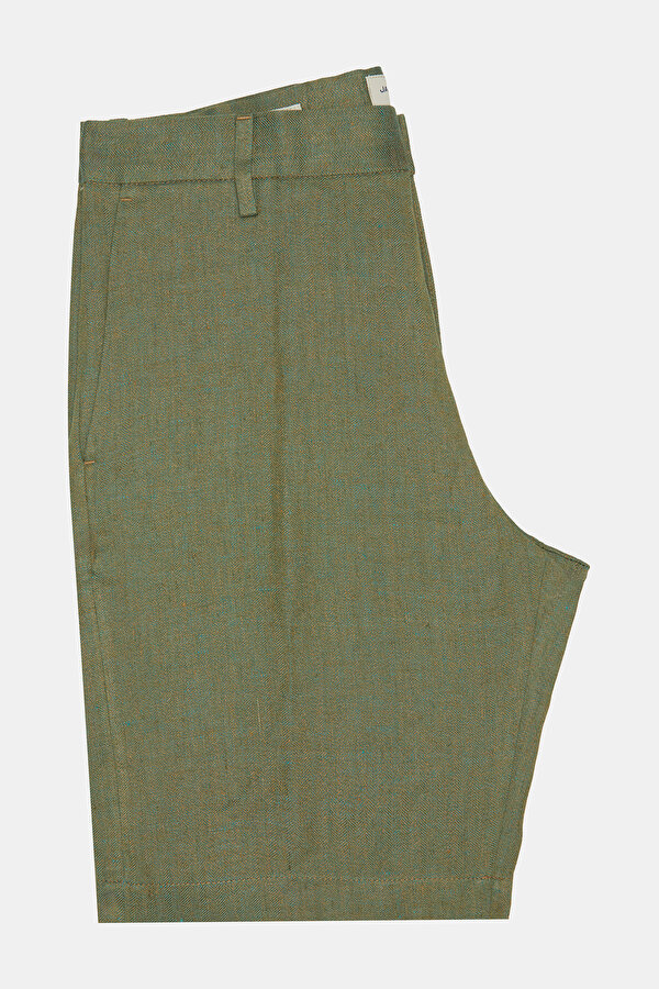 BLUE HERRINGBONE LINEN BERMUDA