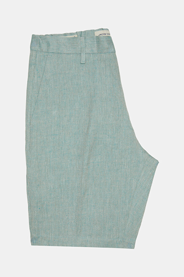 LIGHT GREEN HERRINGBONE LINEN BERMUDA