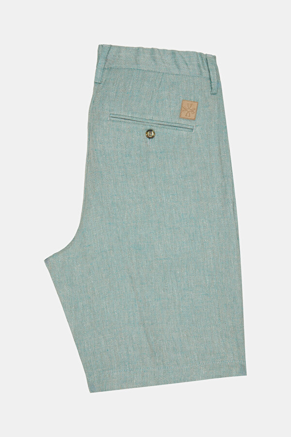 LIGHT GREEN HERRINGBONE LINEN BERMUDA 2