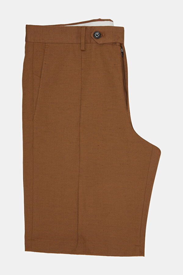 DARK CAMEL COTTON/LINEN BERMUDA