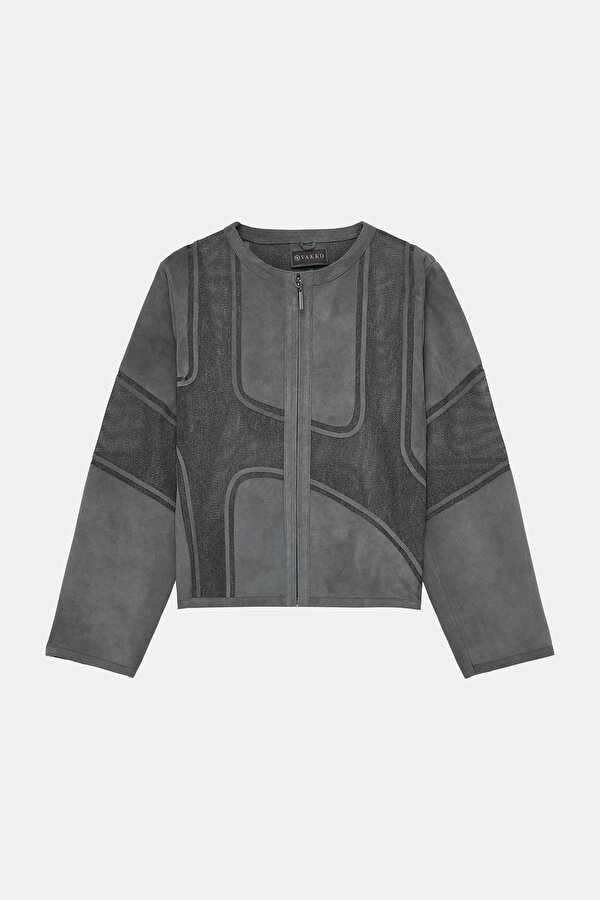 DARK GREY BASIC / ROUND NECKLINE JACKET 6