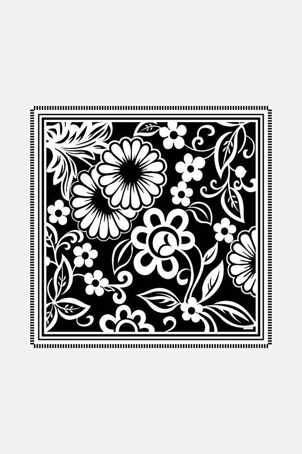 WHITE FLORAL PATTERN TWILL SCARF