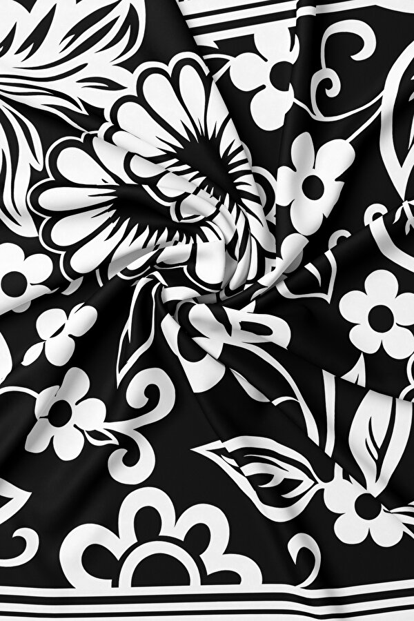 WHITE FLORAL PATTERN TWILL SCARF 2