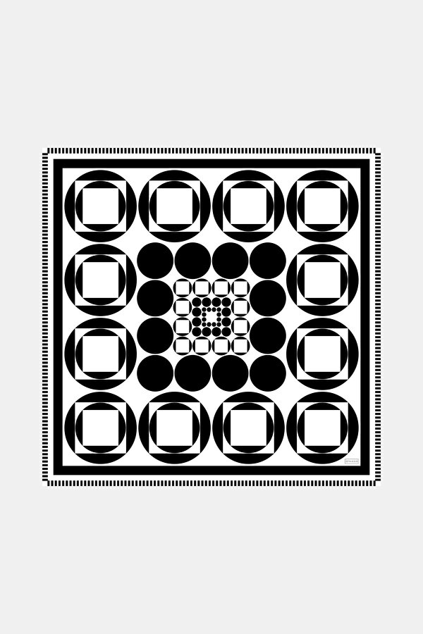 WHITE GEOMETRIC DESIGN TWILL SCARF