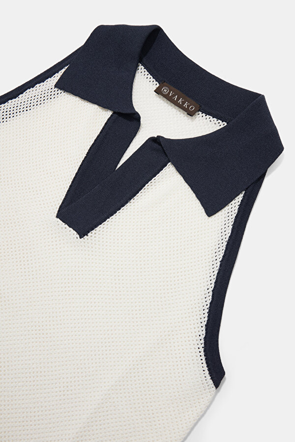 NAVY BLUE POLO NECK SLEEVELESS BLOUSE 6